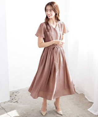 Tiaclasse 【洗える】大人上品なシアータックワンピース ピンクモカ