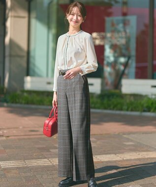 ANY SIS ビューティサーモ2WAYストレッチ ワイドパンツ グレーチェック