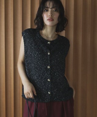 Green Parks ツィード風金釦ニットベスト Black