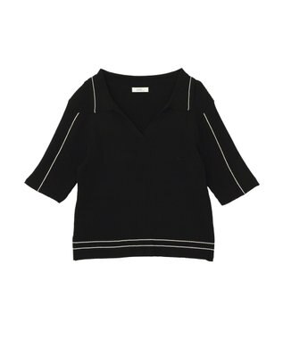 earth music&ecology 【予約】ラインカラーポロニット ブラック