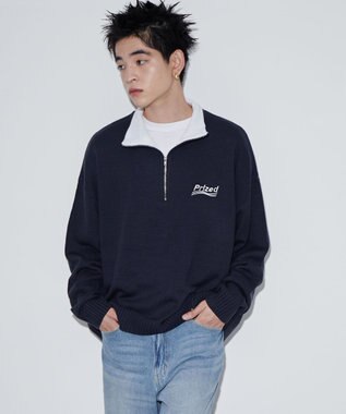 WEGO 【ユニセックス着用ITEM】ワンポイントハーフジッププルオーバー ネイビー