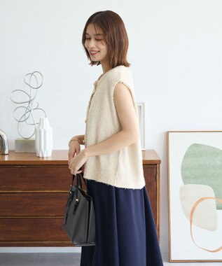 Green Parks ツィード風金釦ニットベスト Ivory