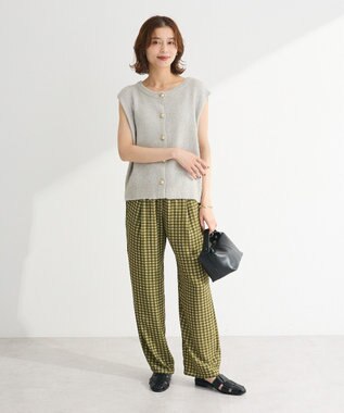 Green Parks ツィード風金釦ニットベスト Gray