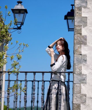 Tiaclasse 【洗える】配色使い総針袖リボンカーデ オフ×ブラック