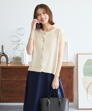 Green Parks ツィード風金釦ニットベスト Ivory