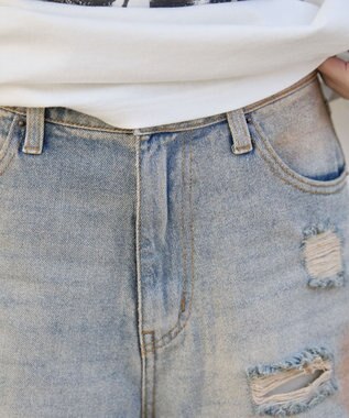 WEGO ダメージデニムハーフパンツ デニム淡加工色