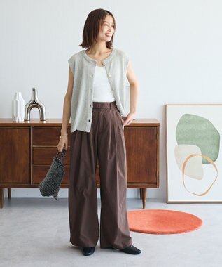 Green Parks ツィード風金釦ニットベスト Gray