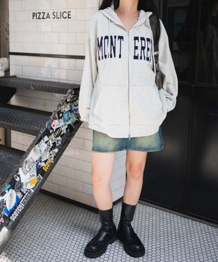 WEGO ロゴWジップビッグパーカー 杢グレー