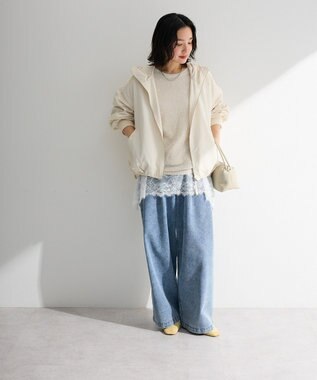 Green Parks サイドシャーリング透かし編みニットプルオーハ Ivory