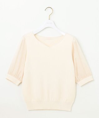 ANY SIS L 【洗える】ハートネックファブリックコンビ ニット アイボリー系