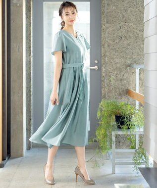 Tiaclasse 【洗える】大人上品なシアータックワンピース ブルー