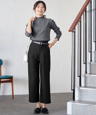 Tiaclasse 【日本製・新色追加・洗える・ストレッチ】エアシルキーワイドパンツ ブラック