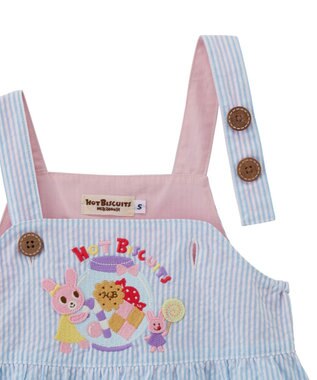 MIKI HOUSE HOT BISCUITS 【70-110cm】 キャビット×お菓子シリーズ サッカー素材ジャンパースカート サックス