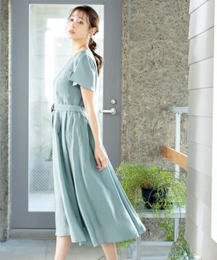 Tiaclasse L 【洗える】大人上品なシアータックワンピース ブルー