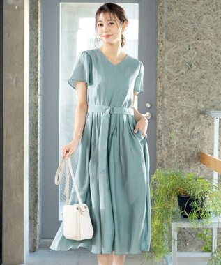 Tiaclasse 【洗える】大人上品なシアータックワンピース ブルー