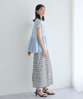 YECCA VECCA フラワーレースロングナロースカート Off White