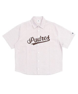 WEGO 【ユニセックス着用ITEM】別注MLBストライプグラフィックシャツ（SS） ブラウンストライプ