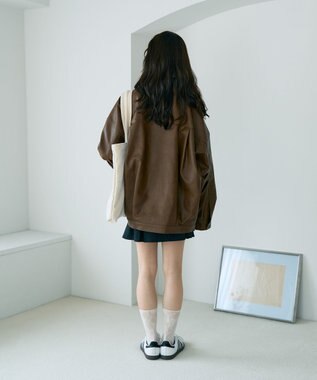 earth music&ecology フェイクレザージップジャケット Light Brown