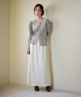 #Newans 【洗濯機可／ 前後着用可】 ギャザースリーブシアーベロアカーディガン ライトグレー