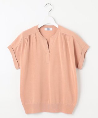 J.PRESS LADIES 【洗える・抗菌防臭】コットンアセテート バンドカラー ニット ピンク系