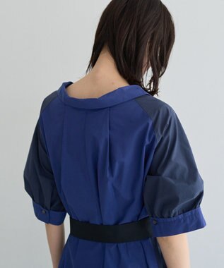 YECCA VECCA ベルト付きスキッパーシャツワンピース Blue