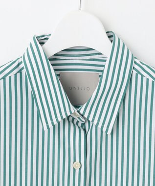 UNFILO 【洗える】イージーケア オーバーシャツ グリーン×ホワイト