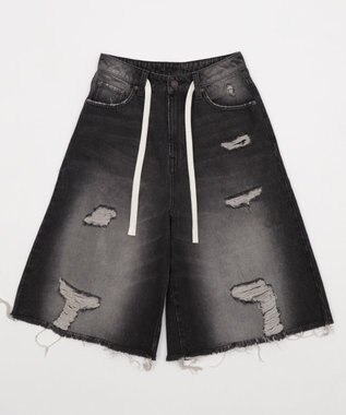 WEGO 【SMサイズ展開】ヴィンテージウォッシュダメージバギーハーフパンツ ブラック