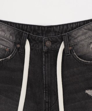 WEGO 【SMサイズ展開】ヴィンテージウォッシュダメージバギーハーフパンツ ブラック