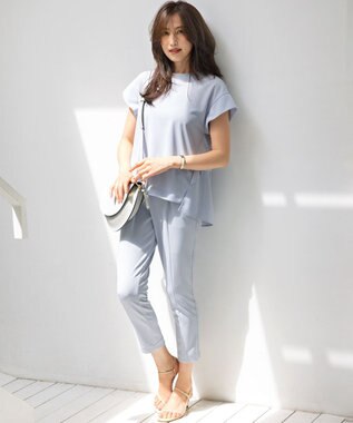 組曲 S 【接触冷感・UVケア】ライトアムンゼンジャージー フリルブラウス ブルーグレー系