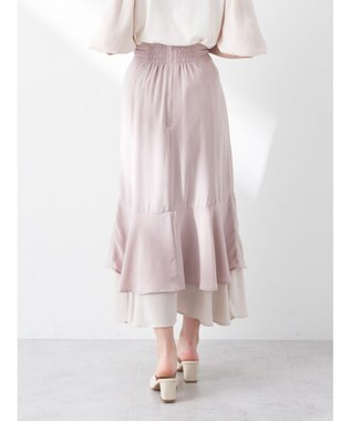 earth music&ecology バイカラーラッフルヘムスカート Pink Beige