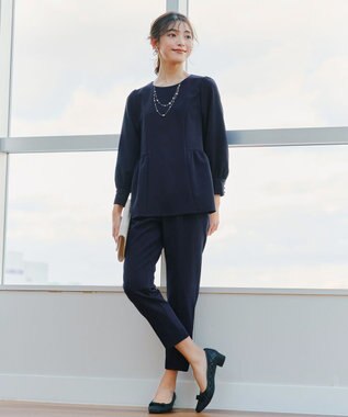 Tiaclasse 【ダブルクロス】パフスリーブペプラムチュニックブラウス ネイビー