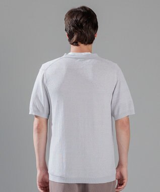 JOSEPH HOMME リネンナイロンプレーン　半袖ヘンリーネックニット ライトグレー系