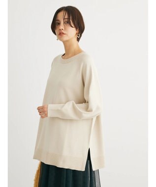 Green Parks もちやわ　ボートネックニットチュニック Light Beige