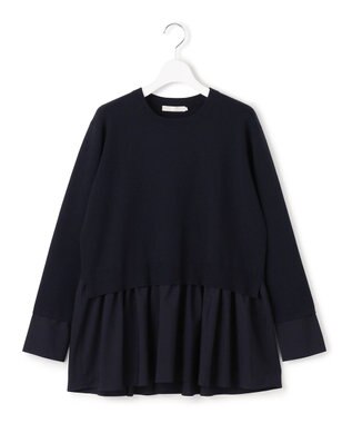 ICB レーヨンシルクストレッチブレンド ドッキングペプラムプルオーバー ネイビー