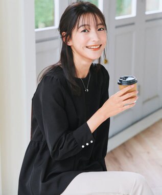 Tiaclasse 【ダブルクロス】パフスリーブペプラムチュニックブラウス ブラック