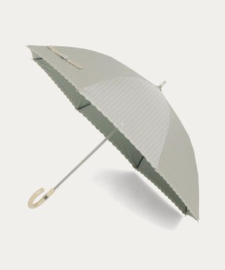 MOONBAT 【1級遮光/遮熱/UV】POLO RALPH LAUREN（ポロ ラルフローレン）晴雨兼用日傘  ストライプ スカラ刺繍 長傘 カーキー