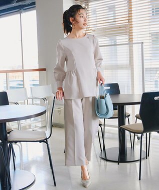 Tiaclasse 【ダブルクロス】パフスリーブペプラムチュニックブラウス グレージュ