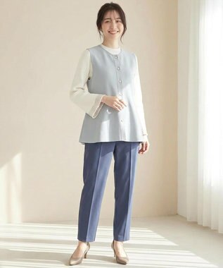 ANY SIS 【洗える】ペプラムニット ジレ スカイブルー