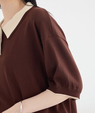 earth music&ecology バイカラーポロニット Brown