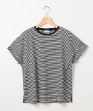 組曲 S GIZAコットンドルマンスリーブ Tシャツ ネイビー×オフ系2