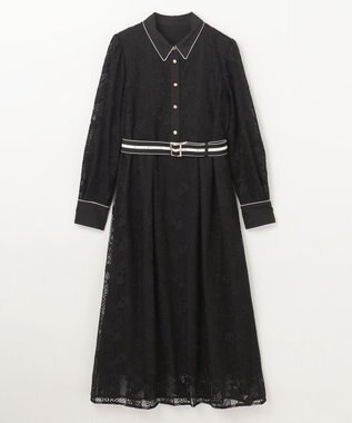 GRACE CONTINENTAL ストライプフラワー刺繍ワンピース ブラック