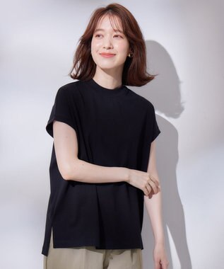 ANY L モックネックフレンチスリーブプルオーバー ブラック