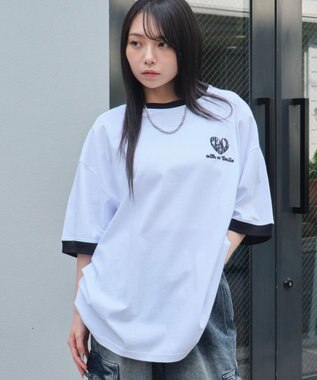 WEGO 【ユニセックス着用ITEM/MLサイズ展開】アクセ付きリンガーグラフィックT（SS） アッシュグレー