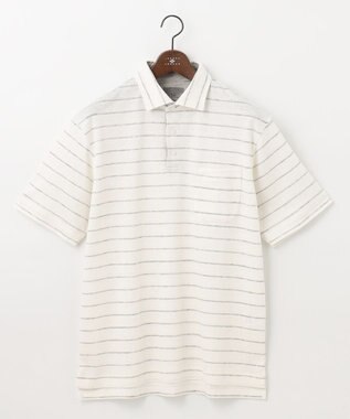 JOSEPH ABBOUD MOUNTAIN 【SPACE／UNISEX】クイックドライ リネンハニカムボーダーポロシャツ ホワイト系2