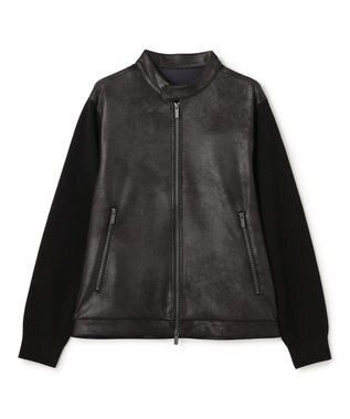 JOSEPH HOMME 【ストレッチ】レザーライクジャージーニットブロック　ZIP UPブルゾン ブラック系