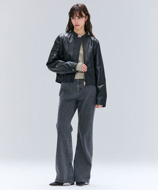 BEIGE， 【andGIRL 秋号掲載】CLYDE / ステッチデザインラムレザーブルゾン Black