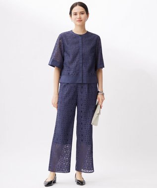 自由区 【カタログ掲載・洗える】フラワータイルレース パンツ インディゴブルー