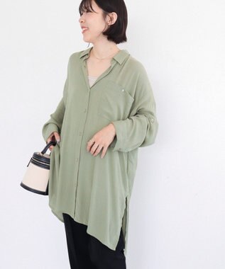 Green Parks Ｉ　ターンバック長袖レーヨンチュニック Khaki