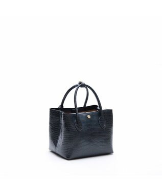 A.D.M.J. 【牛革】クロコ型押しキューブトート21cm(ショルダーストラップ付) マリーン