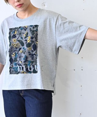 muuc 〈オープンエンド糸使用ドライタッチコットン生地〉筆記帳刺繍オーバーサイズTシャツ グレー